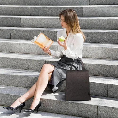 Vista 6 de Bolsa de almuerzo negra para hombres – Bolsa de almuerzo con cremallera para mujer, lonchera simple reutilizable aislada