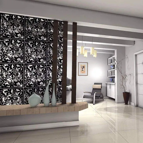 Vista 7 de ANMINY Paneles divisores de habitación colgantes, patrón de talla de flores Negro