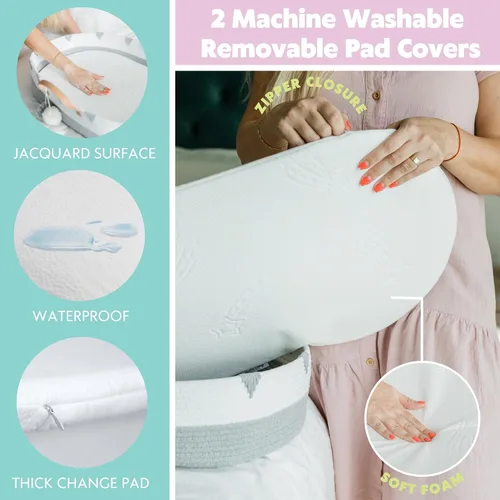 Vista 4 de Vesta Baby Cesta cambiadora de moisés de cuerda de algodón tejida, portátil, para cuarto de bebé, con almohadilla de espuma suave y 2 fundas