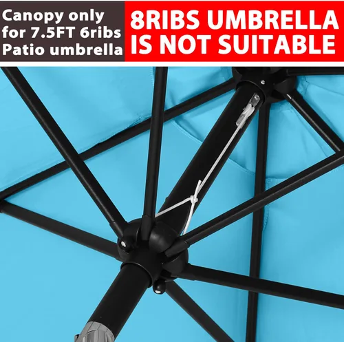Vista 3 de ABCCANOPY Sombrilla para Exteriores de 7.5 pies, Repuesto de Cubierta Superior Compatible con 6 Varillas (Azul)