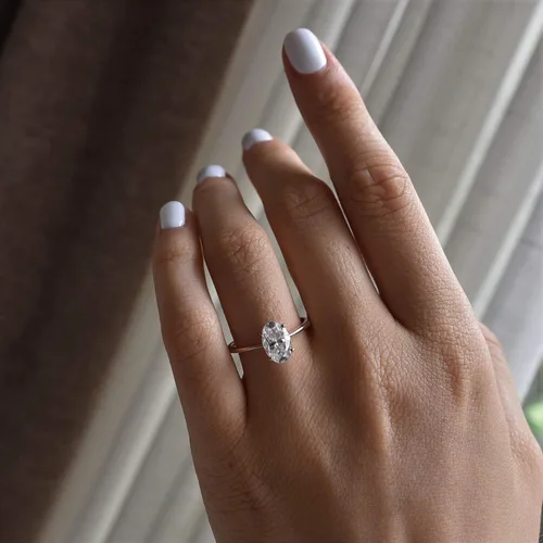 Vista 2 de espere Anillo de compromiso clásico de moissanita de 1.5 quilates con corte ovalado para siempre, oro sólido, anillo de novia de oro rosa de 14