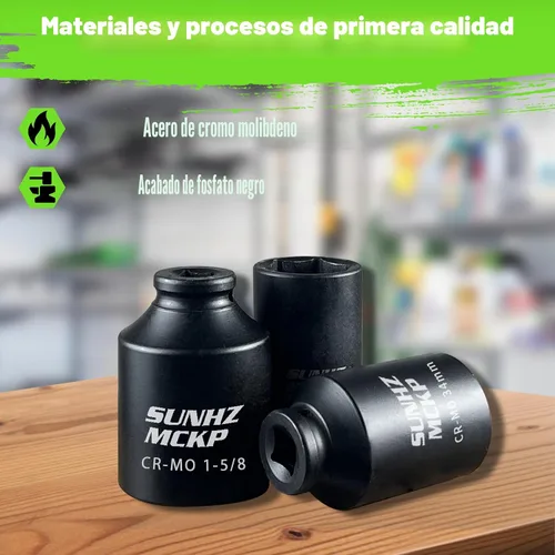 Vista 5 de SUNHZMCKP - Juego de llaves de impacto de 6 puntos de 1/2 pulgada, juego de 8 piezas de llaves de impacto de tuerca de eje SAE estándar SAE, Cr-Mo
