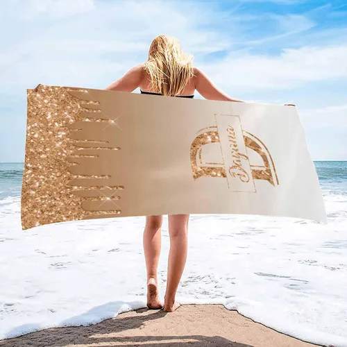 Vista 13 de InterestPrint Toalla de playa personalizada para mujeres y hombres, con texto dorado brillante, color verde, toallas de playa personalizadas