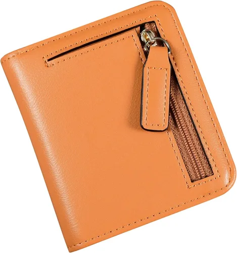 Vista 8 de Cartera pequeña para mujer, con bloqueo RFID, de cuero, plegable, compacta, tarjetero para mujer, con cremallera, bolsillo para monedas, ventana
