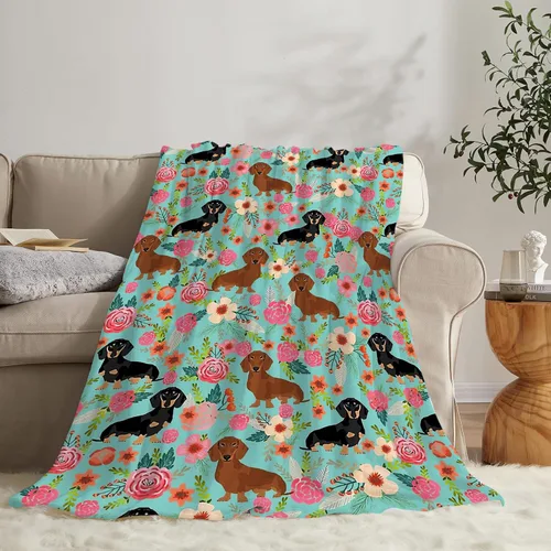 Vista 5 de Jinflower Manta de Perro Salchicha Bonito Patrón de Perro Salchicha Manta de Tiro para Niñas Niños Adultos Súper Suave Cálida Acogedora Manta