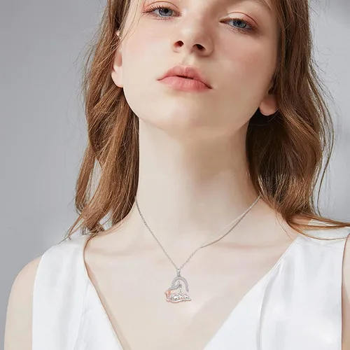 Vista 2 de ACJNA 925 Sterling Silver Elephant Necklaces for Women Mother Daughter Rose Flower Initial A Letter Heart Necklace Pendant Jewelry Elephant Gifts