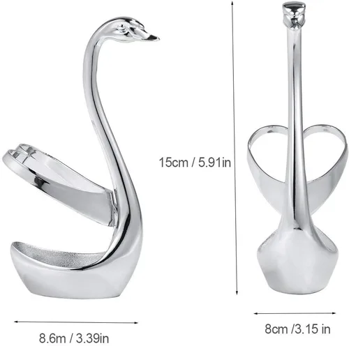 Vista 4 de Soporte de cuchara de cisne, soporte de cuchara de café y té de acero inoxidable, elegante soporte de cubiertos de cisne, soporte de cuchara
