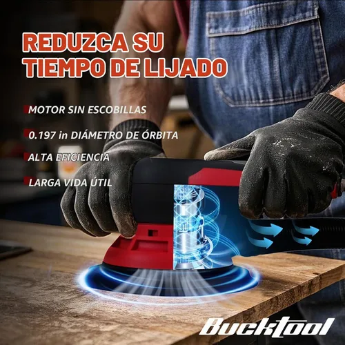 Vista 3 de Bucktool Lijadora orbital de 3.0 amp 6 pulgadas con motor sin escobillas, velocidad variable de 4000-10000, diámetro de órbita de 5mm, con control