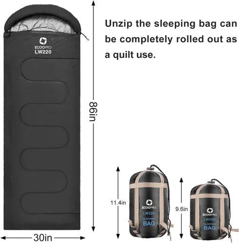 Vista 2 de ECOOPRO Saco de dormir para clima cálido, portátil, impermeable, compacto, ligero, cómodo con saco de compresión, ideal para acampar al aire libre