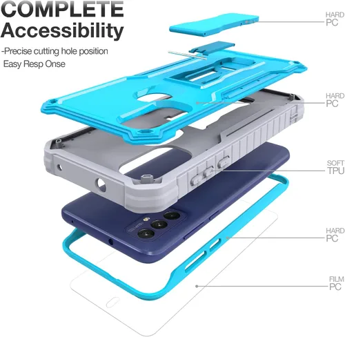 Vista 4 de FITO Funda para Moto G Play 2023, doble capa a prueba de golpes resistente para teléfono Motorola G Play 2023 con protector de pantalla, soporte Azul
