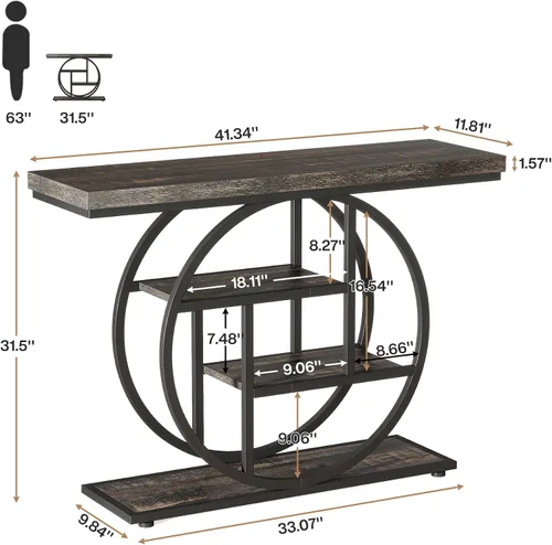 Vista 2 de Tribesigns Mesa de Consola de 41.3", Mesa Industrial de 4 Niveles para Sofá Mesa de Entrada con Base Circular, Mesas de Acento de Madera Estrechas