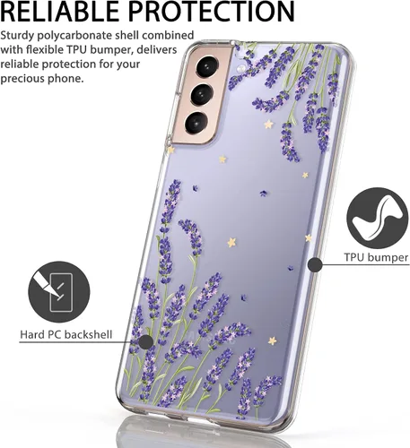Vista 4 de BAISRKE - Carcasa rígida para Samsung S21, diseño floral, color lavanda
