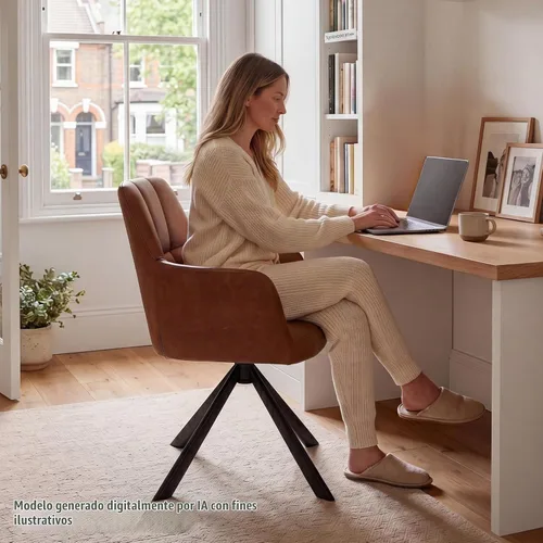 Vista 8 de EALSON Cómoda silla de escritorio de cuero, moderna silla de trabajo para computadora, sin ruedas, silla giratoria con brazo de respaldo medio