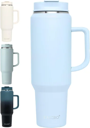 Vista 14 de EALGRO Botella de agua aislada de 40 onzas con popote y asa, frasco de agua deportivo de metal grande, taza de café de viaje de acero inoxidable