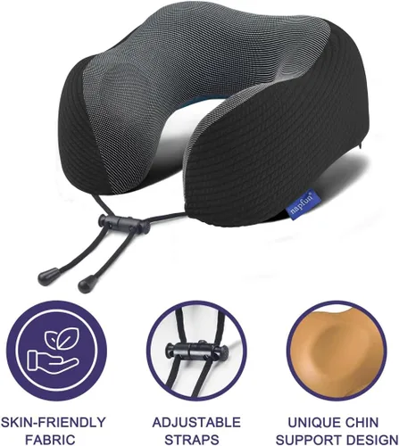 Vista 3 de napfun Almohada cervical para viajar, almohada cervical de viaje mejorada para avión, almohada de viaje de espuma viscoelástica 100% pura