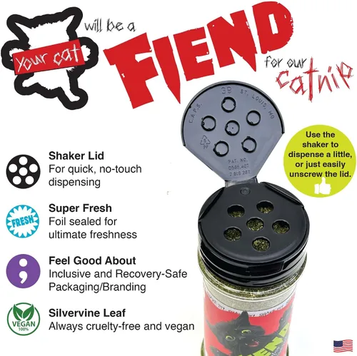 Vista 2 de Fiend Hierba gatera + Silvervine para gatos y gatitos - Coctelera manos libres – Mezcla de pezón fina de alta calidad para gatos de corte seguro