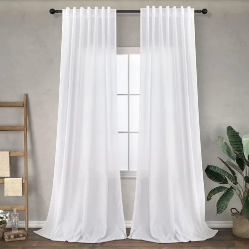 Vista 25 de DANCURTON Cortinas de lino para ventana, cocina moderna, dormitorio, ventanas pequeñas, 2 paneles con bolsillo con pestaña trasera, gruesas