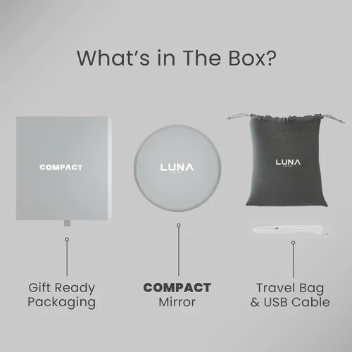 Vista 5 de LUNA London Compact Travel Mirror Travel Makeup Mirror with Light LED Lighted Vanity Mirror with 3 Light Modes 7X Magnification Folding Chalk