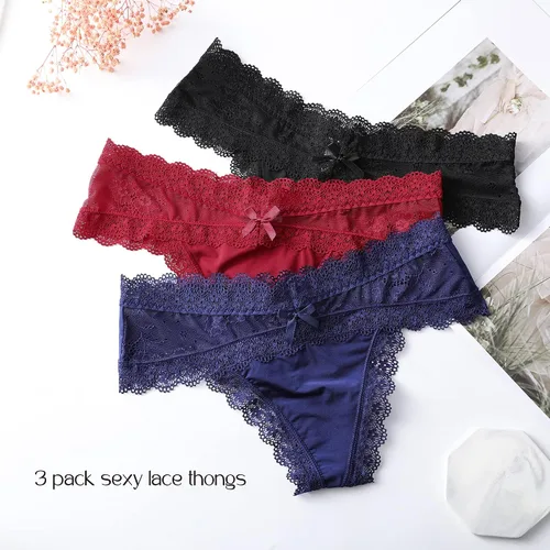 Vista 4 de LEVAO Tangas sexy para mujer, ropa interior de encaje, braguitas elásticas, sin costuras, paquete múltiple, S-XL