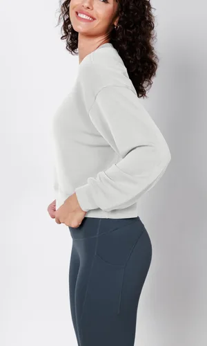 Vista 3 de ODODOS Sudaderas cortas de manga larga suaves de modal para mujer, de gran tamaño, cuello redondo