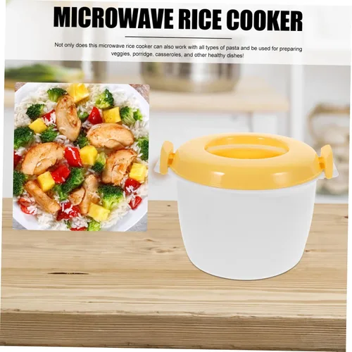 Vista 4 de Hemoton Mini microondas microondas arrocera olla olla de alimentos recipiente de vapor cocina con tapa portátil microondas utensilios de cocina