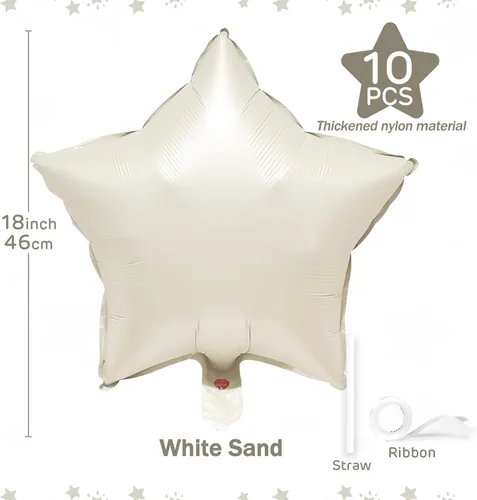 Vista 22 de Globos de estrella beige de 18 pulgadas, 10 globos de Mylar de forma estrella beige con revestimiento metálico de helio para decoraciones de fiesta