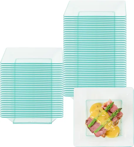 Vista 17 de Restaurantware - Platos de aperitivo de 4.3 x 4.3 pulgadas, 100 platos cuadrados desechables de plástico, duradero, elegante, plato de plástico Negro