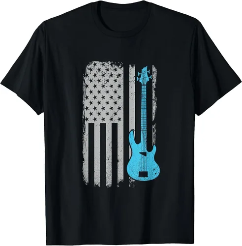 Vista 17 de Electric Bass Guitar Player American Flag Musician T-Shirt Asphalt Grey