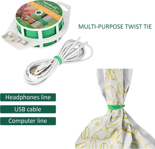 Vista 5 de Twist Ties - Lazos de jardín recubiertos de polietileno de 328 pies con cortador para jardinería, tomates, enredaderas y organización de cables
