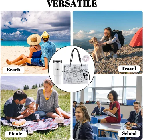 Vista 6 de Large Clear Tote Bag Set, Stylish and Durable handBag&Inner Bag&32OZ Stainless Steel Tumbler for Sports Travel Gift for Women