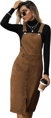 Vista 3 de OYOANGLE Vestido de pana sin mangas con dobladillo dividido para mujer