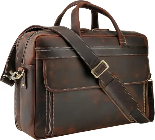 Vista 9 de Masa Kawa Maletín de Cuero para Hombre de 15.6", 17" para Computadora Portátil, Bolso de Negocios, Viaje, Trabajo, Mensajero, Bandolera, Bolso