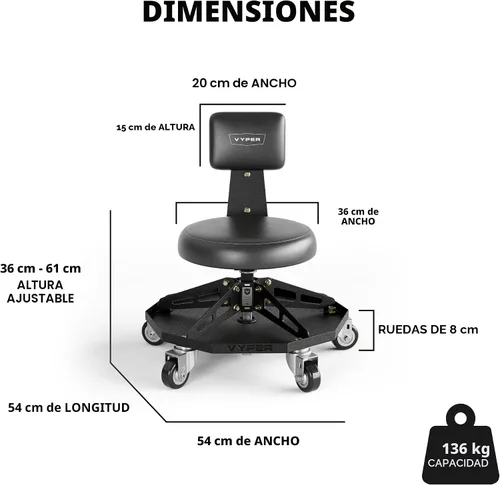 Vista 2 de Vyper - Silla deportiva de acero resistente para mecánica, asiento negro