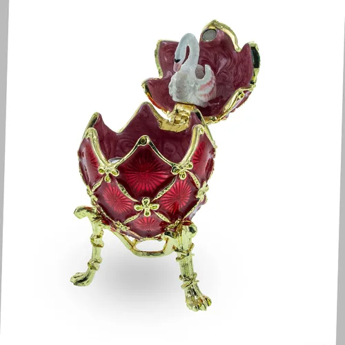 Vista 8 de BestPysanky 1906 Huevo de Pascua imperial real cisne en rojo