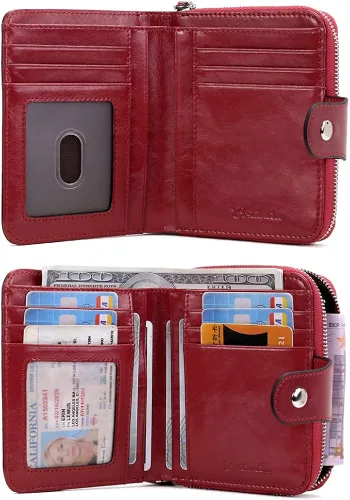 Vista 5 de BOSTANTEN - Billeteras de piel para mujer, con bloqueo RFID, con cremallera y bolsillo, billetera pequeña de dos cuerpos, con tarjetero