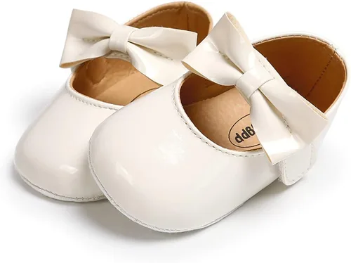 Vista 3 de Zapatos planos Mary Jane para bebés y niñas con moño, flores, suaves, recién nacidos, primeros pasos, zapatos de cuna, zapatos de vestir para bodas