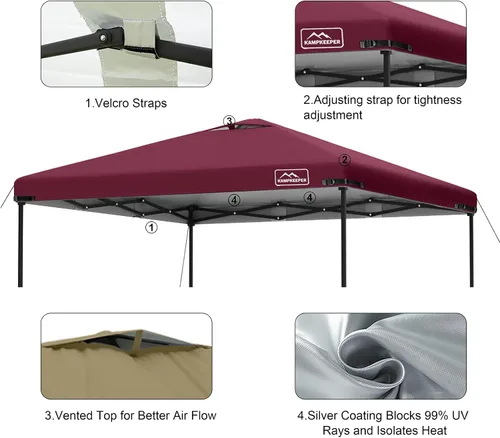 Vista 44 de KAMPKEEPER Cubierta de Repuesto Superior para Carpa Toldo Emergente con Ventilación de Aire y Correa Elástica Ajustable, Poliéster Resistente a Azul