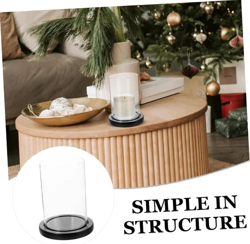 Vista 7 de Candelabro de cristal con base de madera transparente para chimenea, tubo de chimenea, soporte para velas, cilindro de vidrio, placa de vela