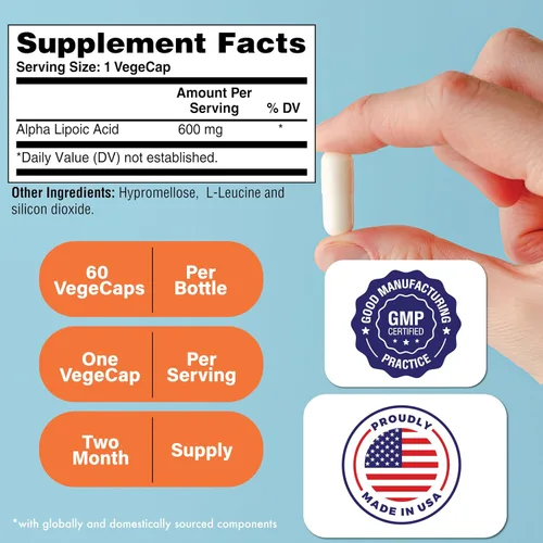 Vista 2 de Health Thru Nutrition Ácido alfa lipoico 600 mg, 60 porciones, certificado vegano, antioxidante universal, sin OMG, probado por terceros