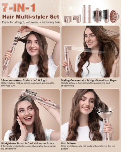 Vista 2 de 7MAGIC Estilizador de cabello y cepillo secador de cabello 7 en 1, secador de cabello de alta velocidad de 110,000 RPM con iones negativos
