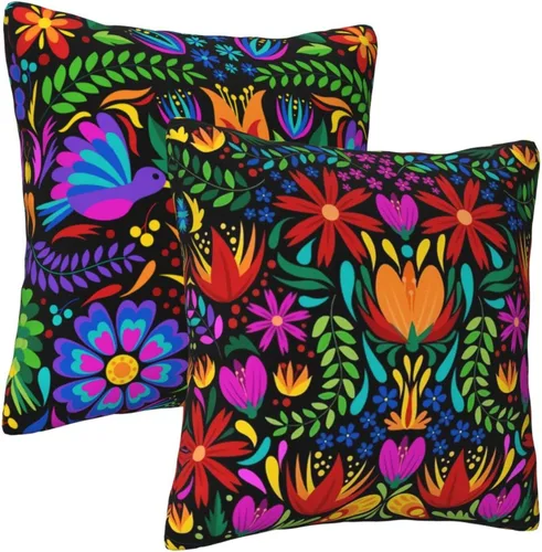 Vista 2 de Paquete de 2 fundas de almohada mexicanas de 18 x 18 pulgadas para sofá, Día de los Muertos, decoración del Cinco de Mayo