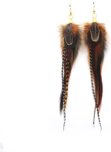 Vista 6 de Real Feather Earrings Boho Feather earrings in Natural Feathers Brown Amber and Tan tones