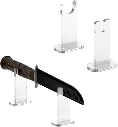 Vista 10 de Soporte de exhibición de 2 piezas para cuchillo, soporte de acrílico para cuchillos de colección, soporte de exhibición de cuchillos de escritorio