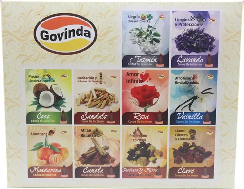 Vista 2 de Govinda Conos de incienso – Surtido – 12 paquetes de 10 conos cada uno – con seis aromas diferentes
