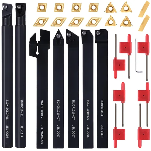 Vista 9 de Herramienta de torneado de torno indexable de 1/2 pulgadas y 0.472 in, kit de 12 piezas, 2 piezas de soporte de herramientas de torno de metal