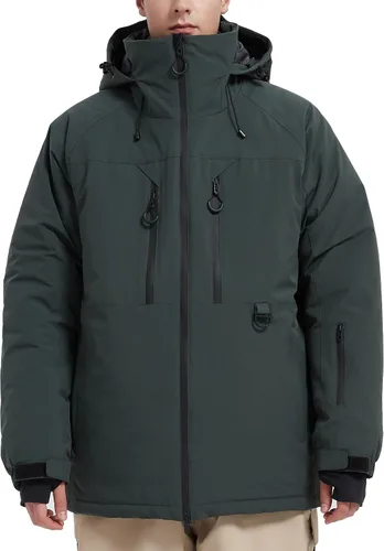 Vista 10 de Chaqueta de esquí impermeable para hombre, abrigos de nieve, snowboard de montaña, rompevientos, parka con capucha Marrón