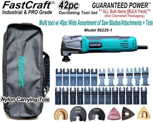 Vista 2 de FastCraft - Multiherramienta oscilante de 42 piezas + 40 piezas de hoja y lijadora Kit de potencia garantizada/sin llave/6 velocidades/corte de 3-4
