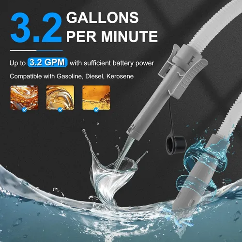 Vista 5 de 3.2GPM Bomba de transferencia de combustible portátil con sensor de parada automática, color azul with 4 Tank Adapter, 51" Hose, Battery-Powered