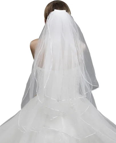 Vista 5 de Velos de novia cortos para mujer con peine de 3 niveles de tul de Halloween velo de novia