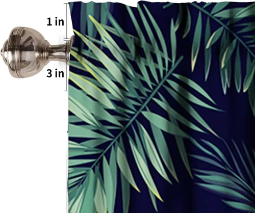 Vista 6 de Cortina de cenefa de hojas verdes tropicales, diseño de hojas de palmera, cenefa con bolsillo para barra, 1 panel, cortinas cortas para cocina